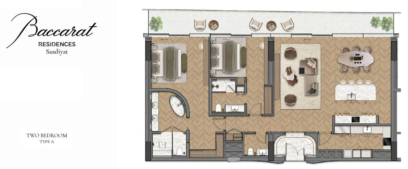 Baccarat Residences Saadiyat 2 BR Apartment Floor Plan